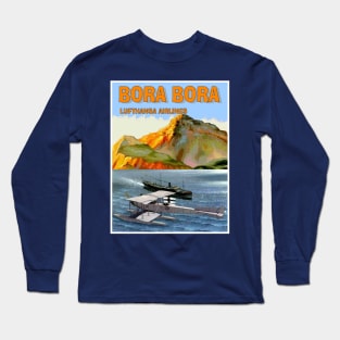 Lufthansa Airline Vintage Fly to Bora Bora Travel Advertising Poster Print Long Sleeve T-Shirt